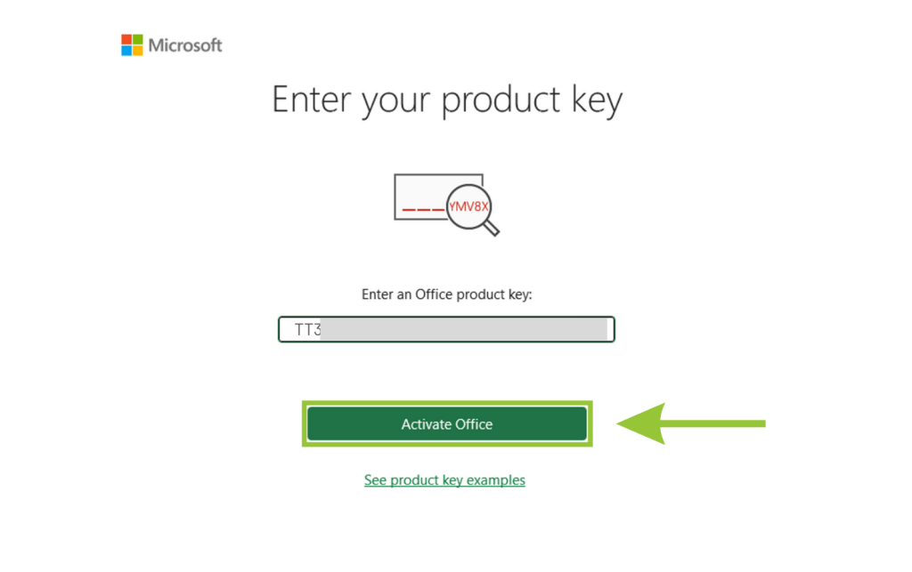 Enter product key screen