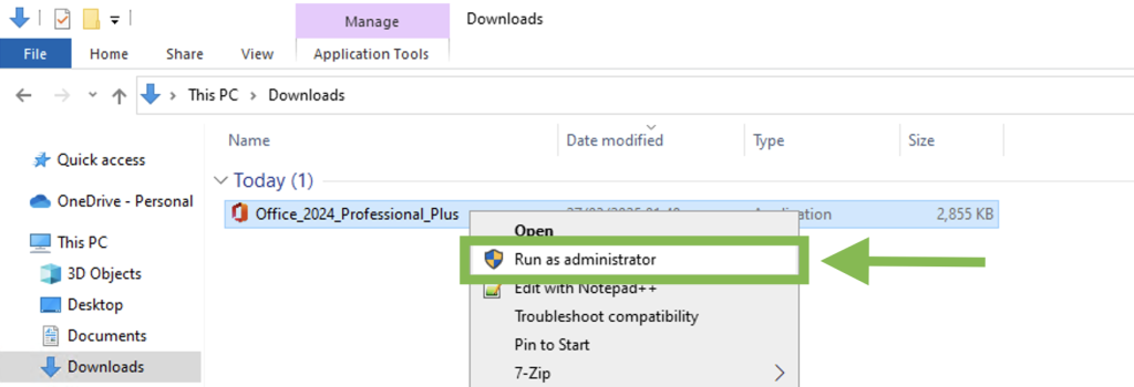 Run as administrator option